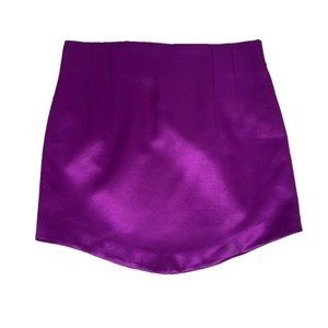 Zara Purple Satin Effect High Waist Mini Skirt Curved Hemline Size Small